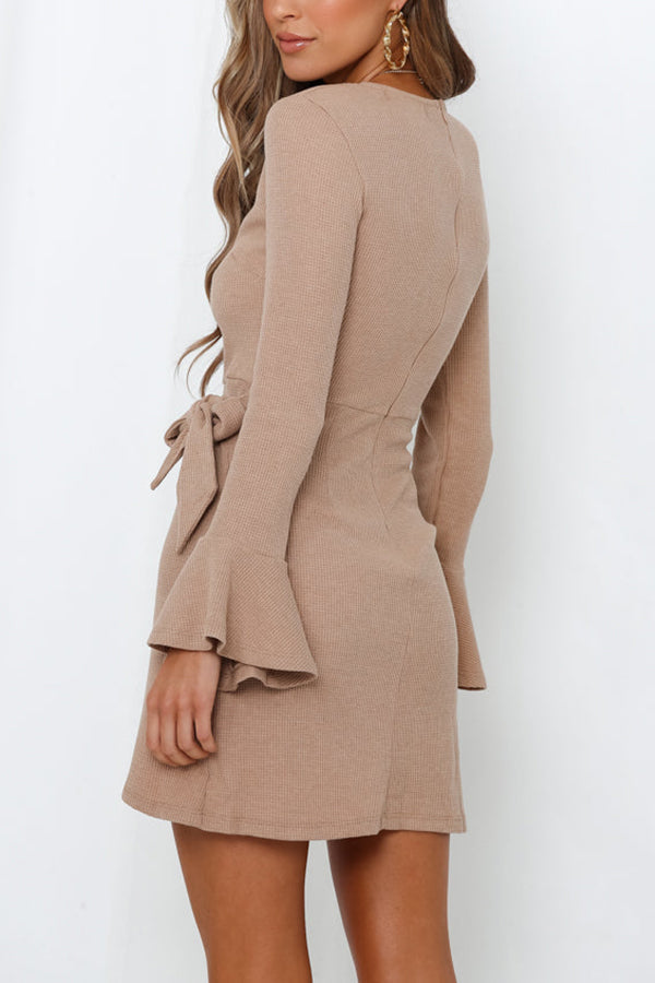Flares Long Sleeve Knot Mini Dress - Image 4