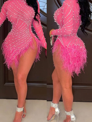 Rhinestone & Beaded Decor Striking Tassel Irregular See-Through Mini Dress