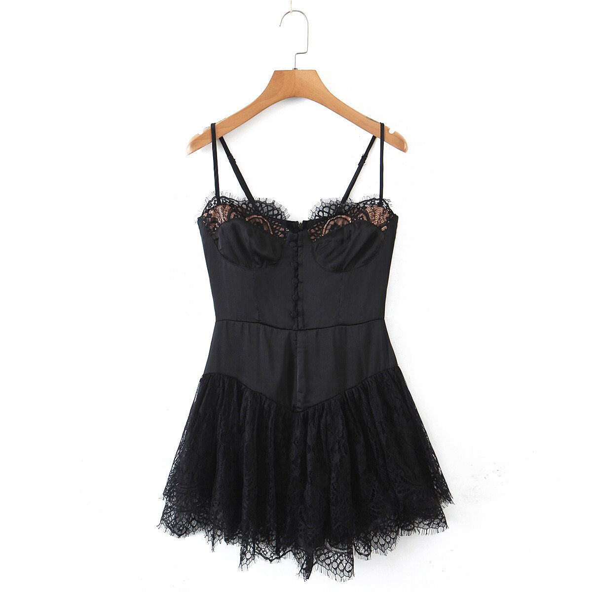 Romantic Women Lace Patchwork Sexy Sling Dress Ladies Satin Chiffon Super-Short Dress Summer Beach Vestido - Image 4