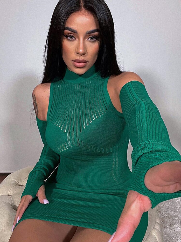 Women Fashion Solid Temperament Mini Dress Vintage Spliced Long Sleeve Hip Wrap Female Chic Lady Short Dresses - Image 2