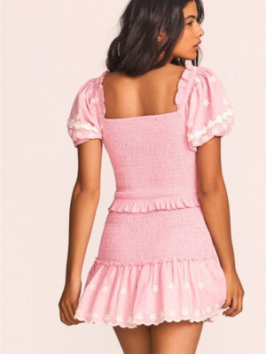 High Quality 2023 Summer Pink Short Sleeve Women Ruffled Mini Dress