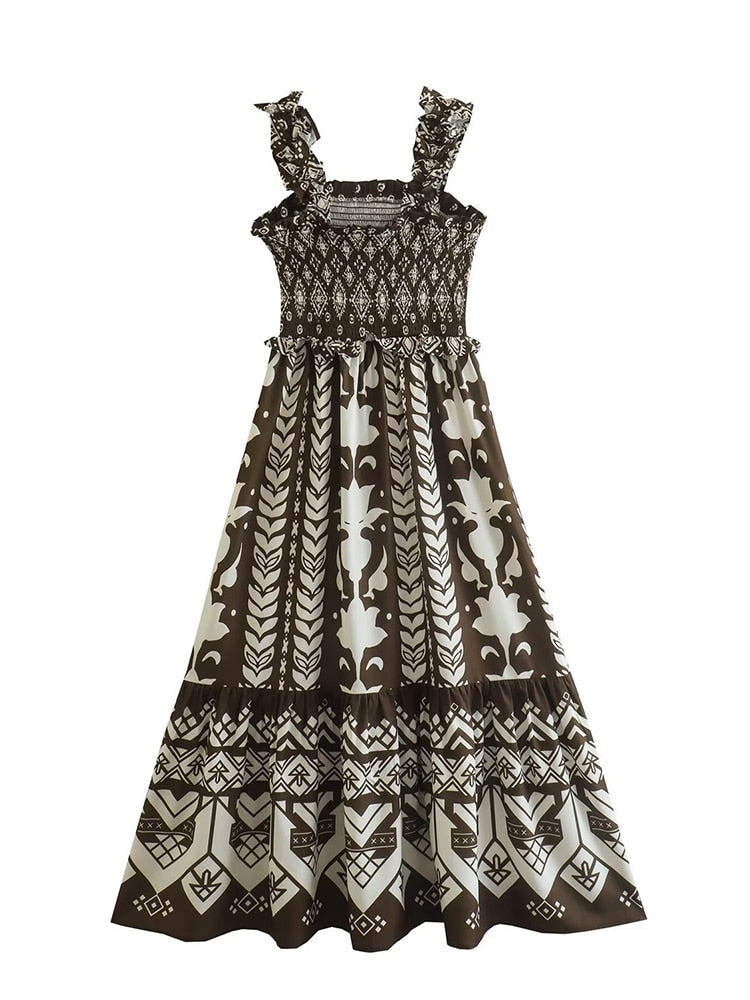 New Women Vintage Floral Print Sling Dress Sexy Sleeveless Romantic Ladies Holiday Summer Dress Midi Vestidos