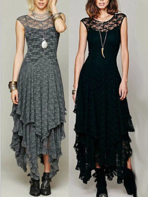 Irregular Lace Skirt Sexy Long Dress Black Dresses